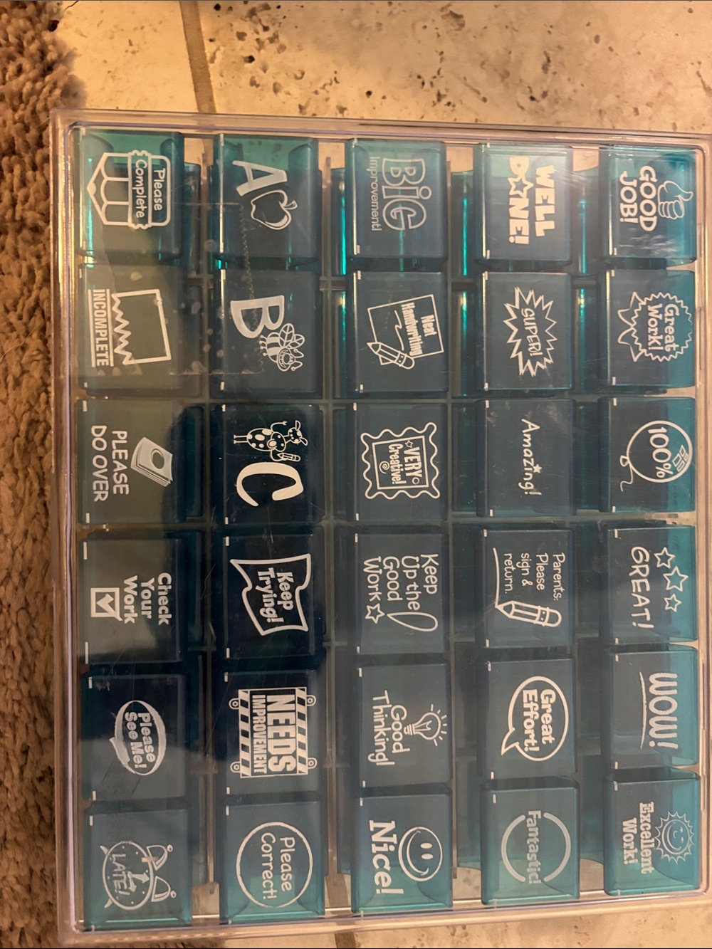 Teacher Reward Sticker Storage Box - Blue